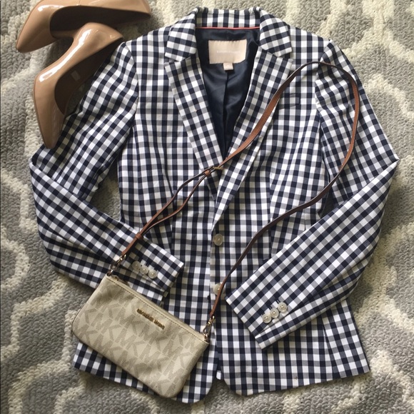Sz 0 Banana Republic Checker Blazer Navy RN 54023 - Picture 1 of 8